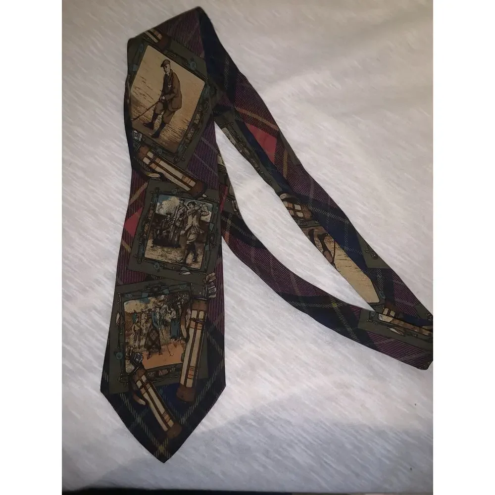 VINTAGE Polo Ralph Lauren Golf Scene 100% Silk Handmade Neck tie RARE - Picture 2 of 6